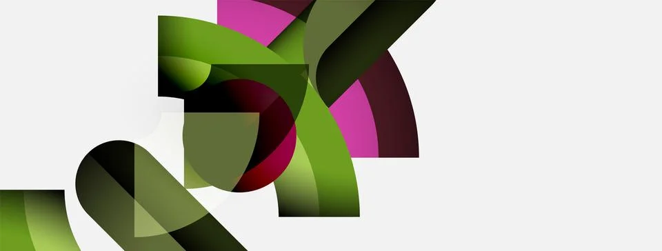 Abstract shapes overlap, creating dynamic composition. Colors include green, Stock Illustration