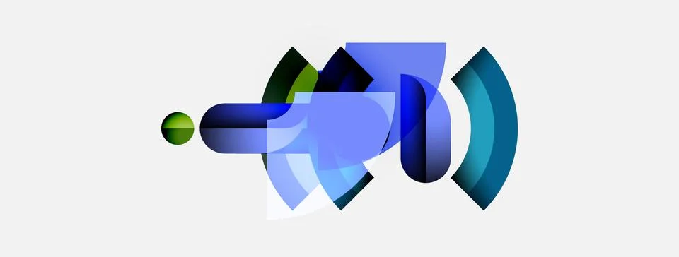 Abstract shapes overlap, creating dynamic composition. Blue, green hues dominate Illustrazione stock
