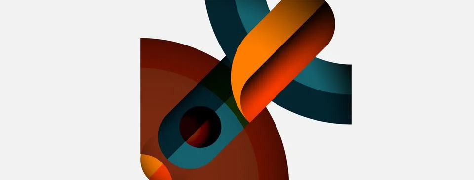 Abstract shapes overlap, creating dynamic composition. Warm colors contrast cool Illustrazione stock
