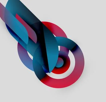 Abstract shapes overlap, creating dynamic composition. Blue, red, purple hues Stock Illustration