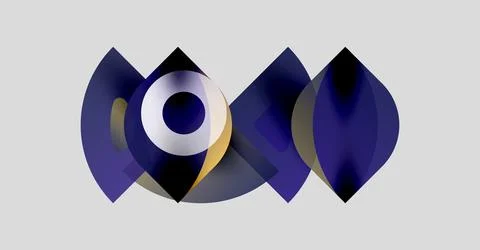 Abstract shapes overlap, creating dynamic composition. Dark blues, gold tones Stock Illustration