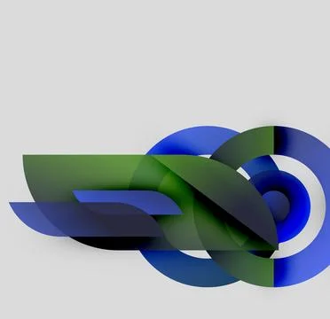 Abstract shapes overlap, creating dynamic composition. Blue, green hues dominate Illustrazione stock