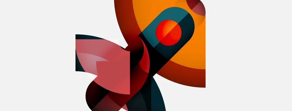 Abstract shapes overlap, creating dynamic composition. Warm colors contrast cool Stock Illustration