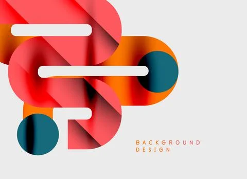 Abstract shapes overlap, creating dynamic composition. Red, orange, teal hues Stock Illustration