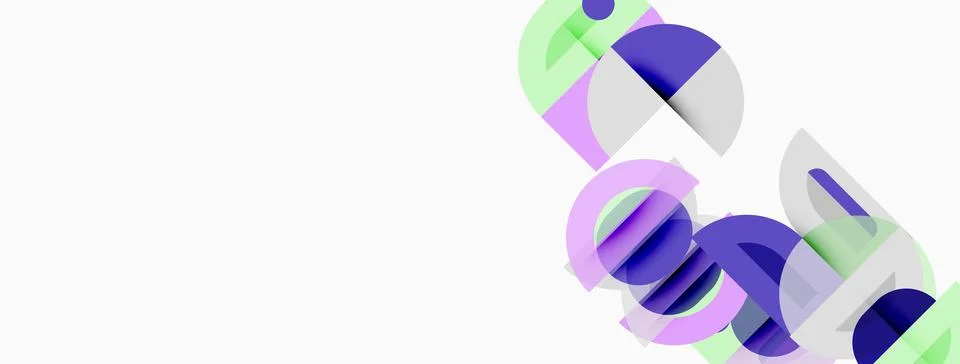Abstract shapes overlap, creating dynamic composition. Purple, green, lavende Stock Illustration