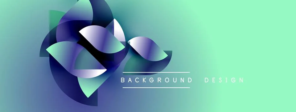 Abstract shapes overlap, creating dynamic visual effect. Gradient background 库存插图