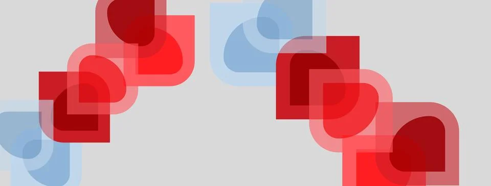 Abstract shapes overlap, creating dynamic visual effect. Red, light blue hues Stockillustratie