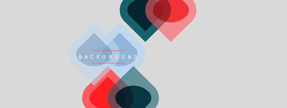 Abstract shapes overlap, creating dynamic visual effect. Red, teal hues dom.. イラスト素材