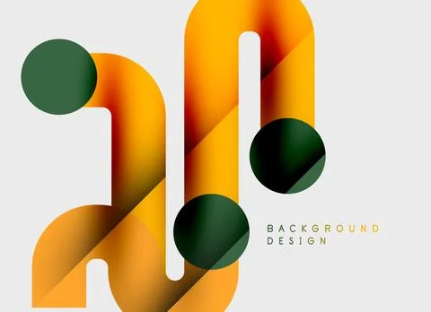 Abstract shapes overlap, creating dynamic visual effect. Orange, dark green.. Illustrazione stock