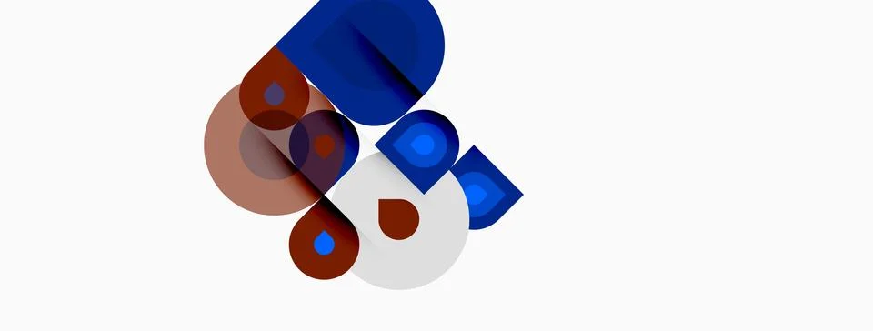 Abstract shapes overlap, creating dynamic composition. Blue, red, beige tones Stock Illustration