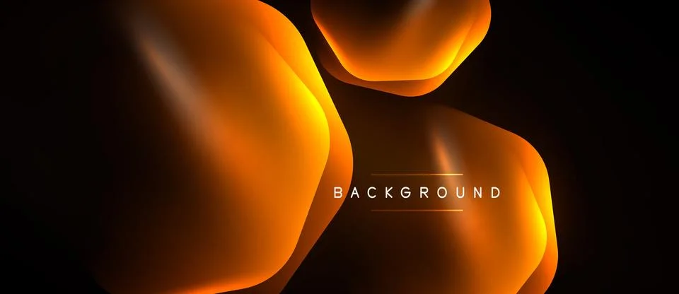 Abstract shapes overlap, creating dynamic orange glow against black backdrop. Stock Illustration