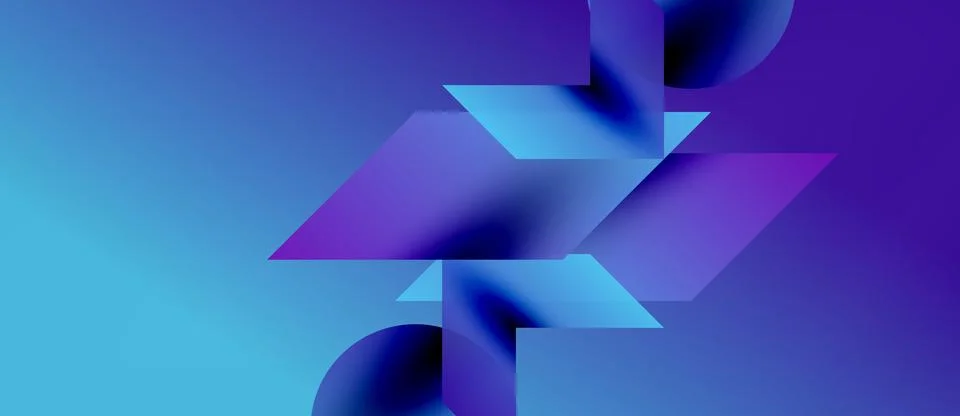 Abstract shapes overlap, creating dynamic composition. Blue, purple hues Stock Illustration