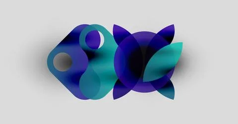 Abstract shapes overlap, creating fluid forms. Blue, purple hues dominate white Stock Illustration