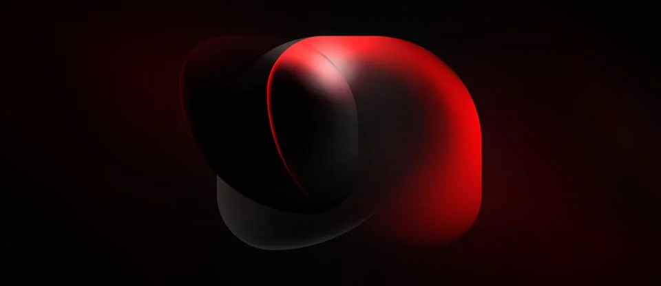 Abstract shapes overlap, creating glossy red, black forms. Dark background Stock Illustration