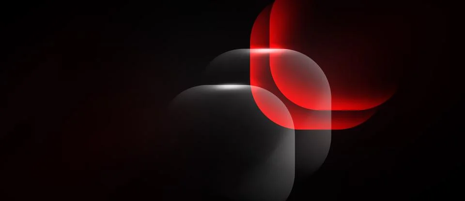 Abstract shapes overlap, creating glowing effect. Red, white elements contras Illustrazione stock