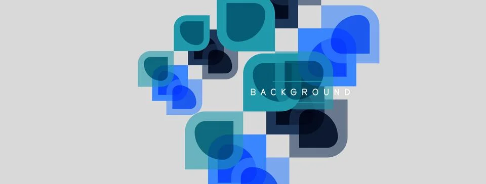 Abstract shapes overlap, creating layered blue, teal effect. Light gray Illustrazione stock