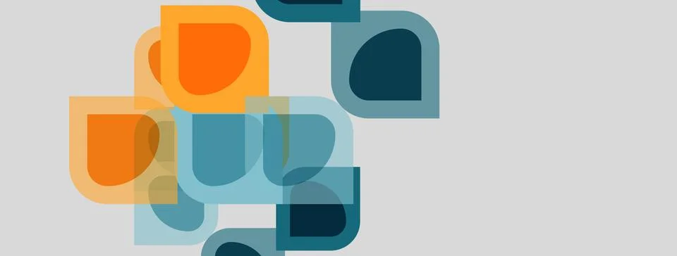 Abstract shapes overlap, creating layered visual effect. Warm, cool tones Illustrazione stock