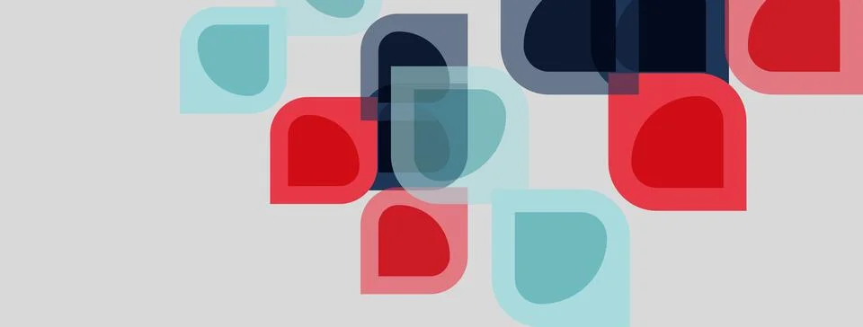 Abstract shapes overlap, creating layered visual effect. Colors include red, イラスト素材