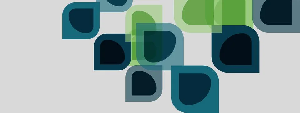 Abstract shapes overlap, creating layered visual effect. Colors include green Illustrazione stock