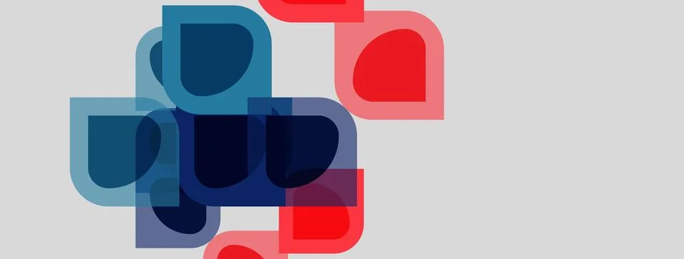 Abstract shapes overlap, creating layered visual effect. Blue, red hues dom.. イラスト素材