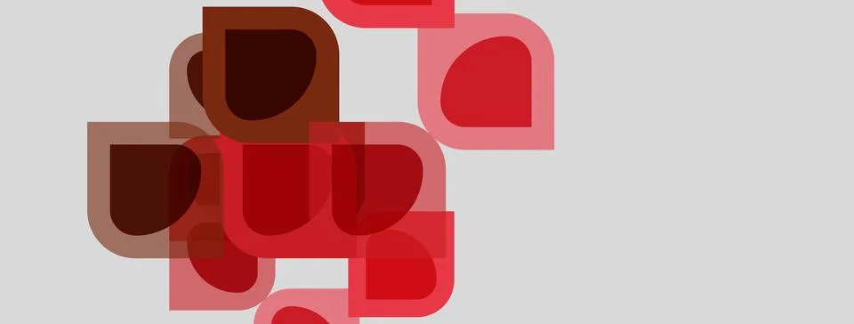 Abstract shapes overlap, creating layered red tones against light gray Stock Illustration