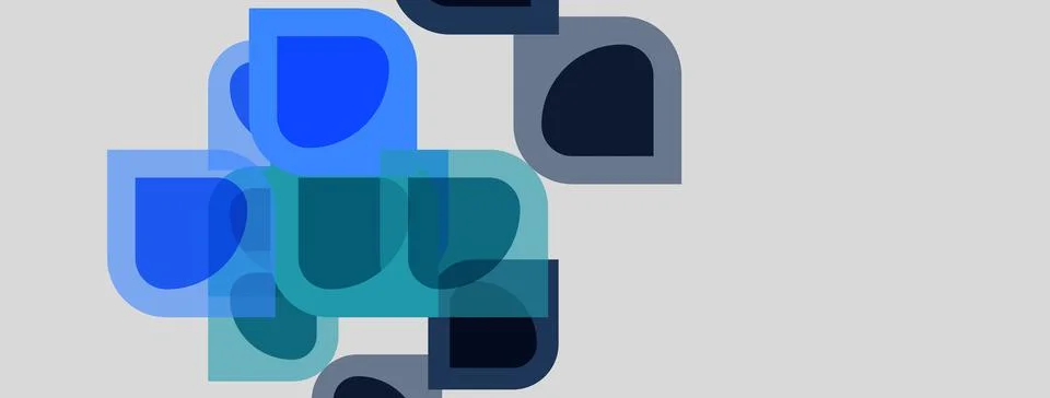 Abstract shapes overlap, creating layered blue tones. Minimalist design sug.. Stock Illustration