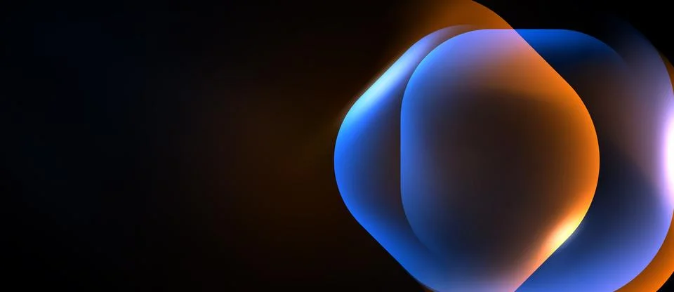 Abstract shapes overlap, creating luminous gradients. Blue, orange hues dom.. Ilustración de archivo