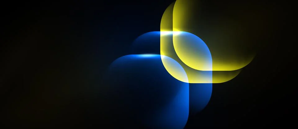 Abstract shapes overlap, creating luminous effects. Yellow, blue hues dominat Stock Illustration
