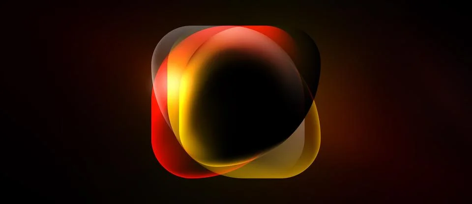 Abstract shapes overlap, creating luminous effect. Warm colors dominate dark Illustrazione stock