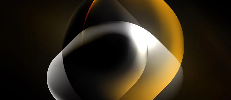 Abstract shapes overlap, creating luminous effect. Gold, silver, black tones Stock Illustration