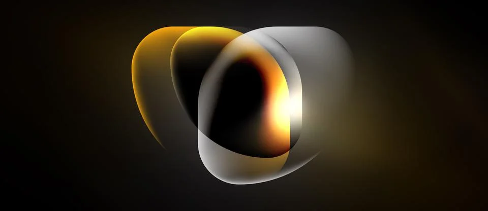 Abstract shapes overlap, creating luminous effect. Gold, silver tones dominat Illustrazione stock