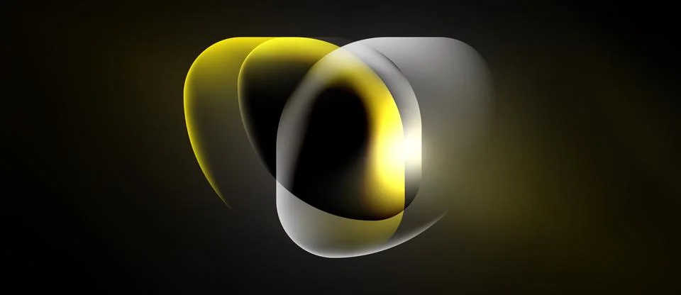 Abstract shapes overlap, creating luminous effect. Yellow, silver tones dom.. Illustrazione stock