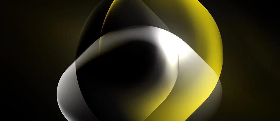 Abstract shapes overlap, creating luminous effect. Yellow, silver, black hues Illustrazione stock