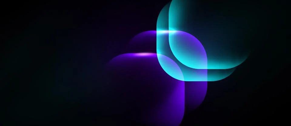 Abstract shapes overlap, creating luminous gradients. Dark background empha.. Illustrazione stock