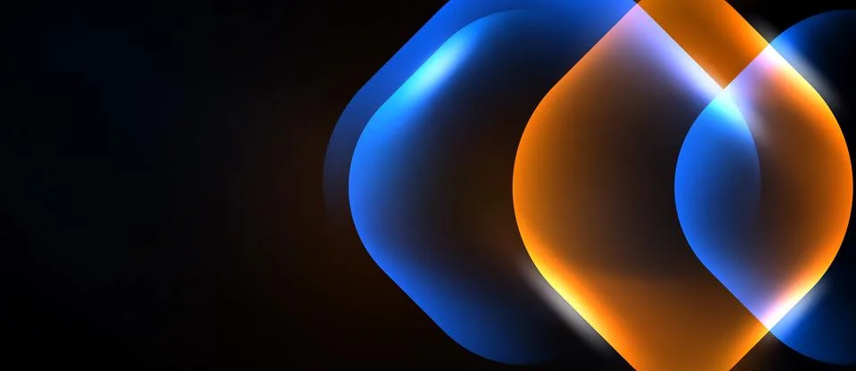 Abstract shapes overlap, creating luminous effects. Blue, orange hues dominat Stock Illustration