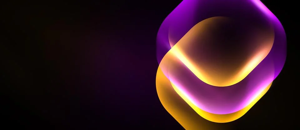 Abstract shapes overlap, creating luminous effect. Purple, gold hues dominate Stock Illustration