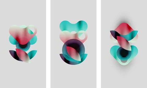 Abstract shapes overlap, creating soft gradients. Three panels display similar Stock Illustration