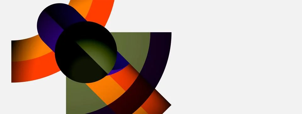 Abstract shapes overlap, creating vibrant color blends. Composition features Stock Illustration