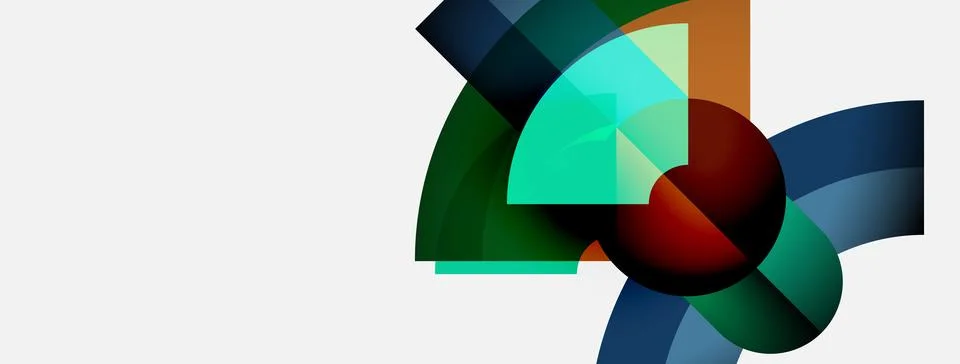 Abstract shapes overlap, creating vibrant color blends. Composition features Stock Illustration