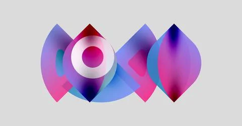 Abstract shapes overlap, creating vibrant color gradients. Pink, purple, blue Stock Illustration