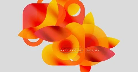 Abstract shapes overlap, creating vibrant orange, red hues. Background features 库存插图
