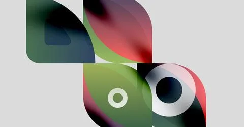 Abstract shapes overlap, creating vibrant color blends. Soft gradients suggest Illustrazione stock