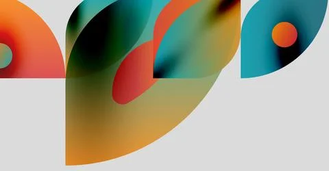Abstract shapes overlap, creating vibrant color blends. Smooth gradients define Stock Illustration
