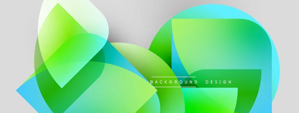 Abstract shapes overlap, creating vibrant green, blue gradients. Light gray Stock Illustration