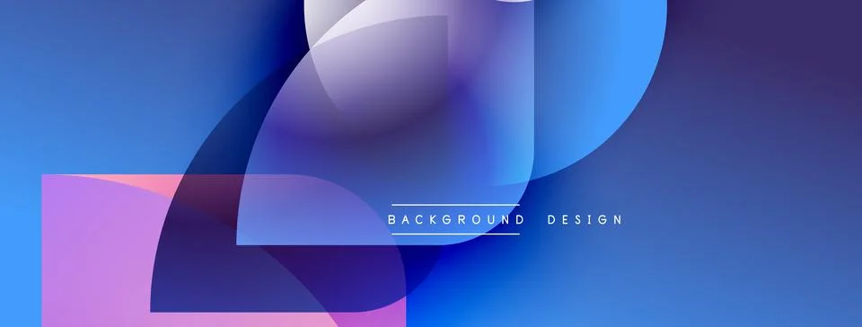 Abstract shapes overlap, creating vibrant blue, purple gradients. Modern design Stock Illustration