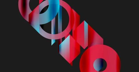 Abstract shapes overlap, creating vibrant red, blue gradients. Dark background Stock Illustration