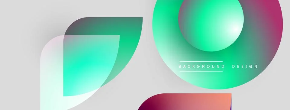 Abstract shapes overlap, creating vibrant gradients. Modern design elements Illustrazione stock