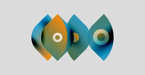 Abstract shapes overlap, creating vibrant color gradients. Design features Illustrazione stock