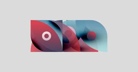 Abstract shapes overlap, creating vibrant color blends. Red, blue hues dominate Stock Illustration