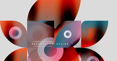 Abstract shapes overlap, creating vibrant color blends. Modern design elements Illustrazione stock